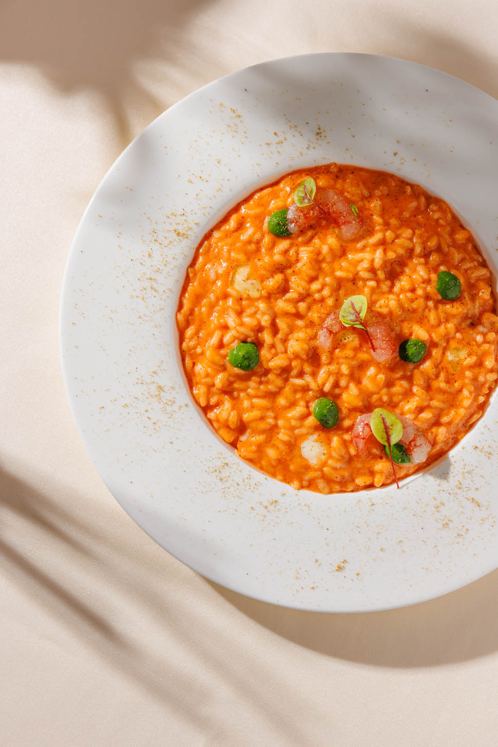 Risotto ai gamberi rossi con polvere di limone bruciato crescione e mascarpone PRINCIPEDISAVOIA